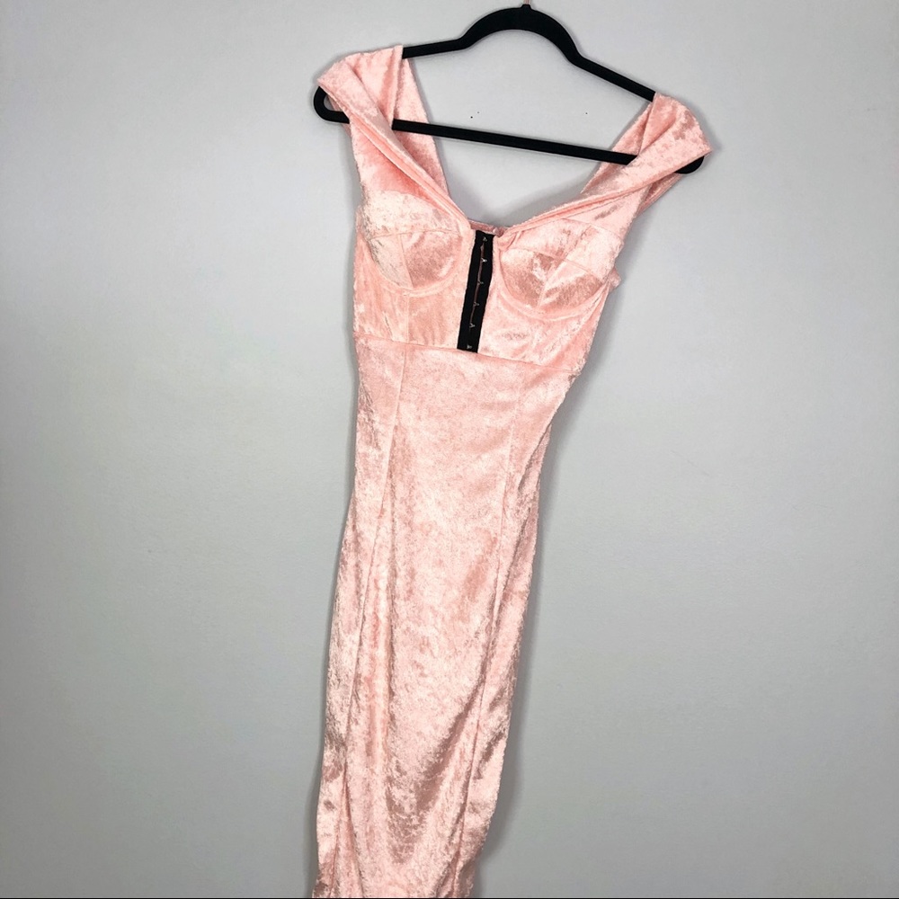 Blush Pink Off The Shoulder Midi Dress